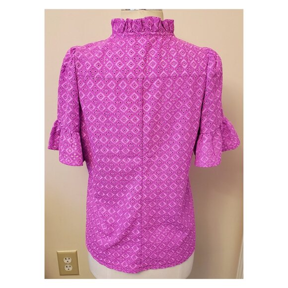 Lilly Pulitzer Calynn Eyelet Button Down Blouse Size-4 Wild Fuchsia - Picture 10 of 11